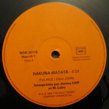 Jimmy Cliff & M. Lebo - Hakuna Matata - Maxi Vinyl 12 inches - Promo Edition - Soundtrack