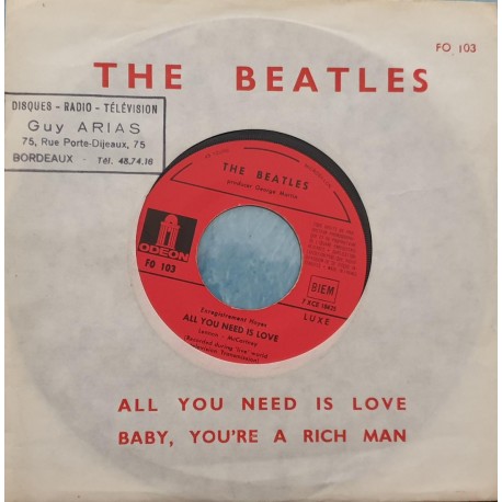 The Beatles ‎– All You Need Is Love / Baby You're A Rich Man - Vinyl 7 inches - British Pop Rock