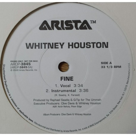 Whitney Houston ‎- Fine - Maxi Vinyl 12 inches - Promo USA - House Music