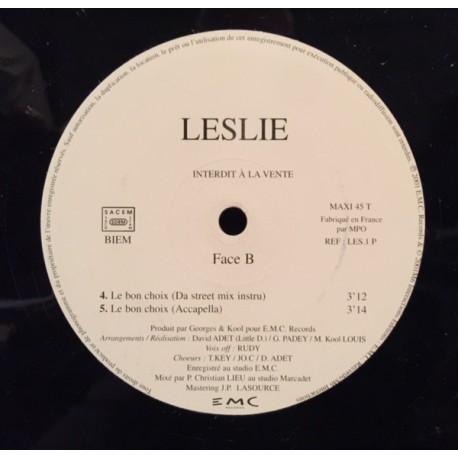 Leslie - Le Bon Choix - Maxi Vinyl 12 inches Promo - French R'nB