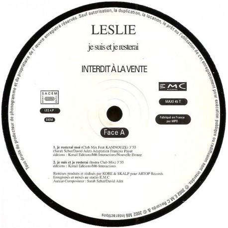 Leslie - Je Suis Et Je Resterai - Maxi Vinyl 12 inches - Promo - R'nB Français
