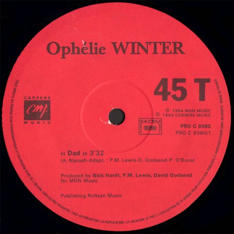 Ophélie Winter - Dad / Pour Une Lady - Maxi Vinyl 12 inches - Promo - Variété Française
