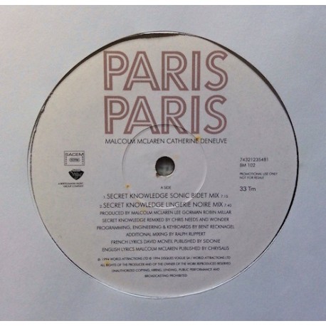 Malcolm McLaren / Catherine Deneuve Vs Secret Knowledge - Paris Paris - Maxi Vinyl 12 inches - Ambient