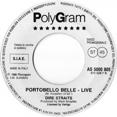 Dire Straits – Glenn Medeiros - Portobello Belle Live - Never Get Enough Of You - 7 inches - 1988 Italy
