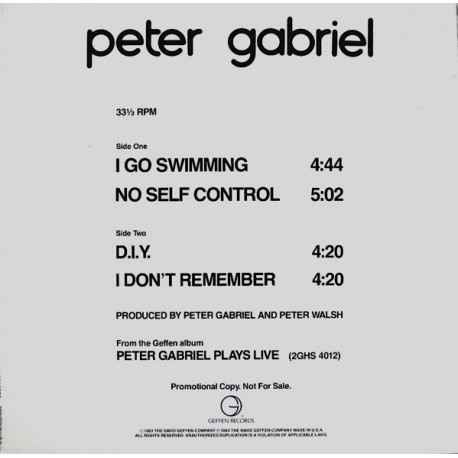 Peter Gabriel – From "Peter Gabriel Plays Live" - Maxi Vinyl 12 inches - USA 1983 - Promo - Progressive Rock