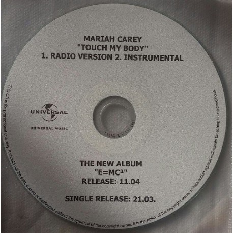Mariah Carey ‎- Touch My Body - CDr Single Promo