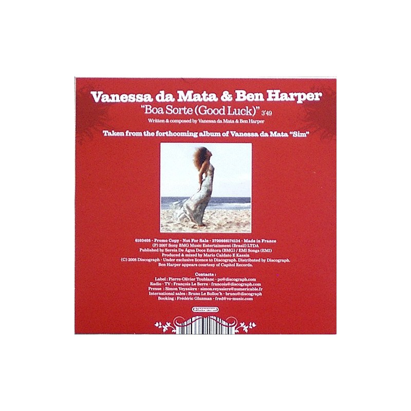 Vanessa Da Mata & Ben Harper Boa Sorte (Good Luck) CD Single Promo DISCOBUZZ Vanessa Da Mata & Ben Harper Boa Sorte (Good Luck) CD Single Promo DISCOBUZZ