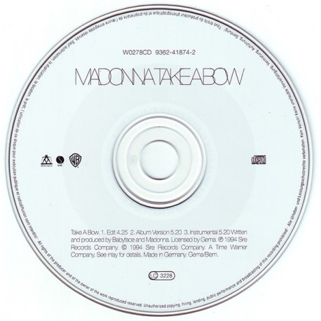 Madonna ‎- Take A Bow - CD Maxi Single