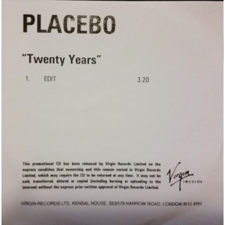 Placebo ‎- Twenty Years - CDr Promo Single
