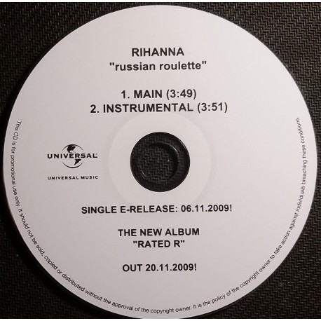 Rihanna ‎- Russian Roulette - CDr Single Promo