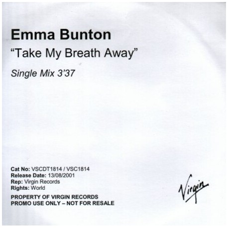 Emma Bunton ‎– Take My Breath Away - CDr Promo Single