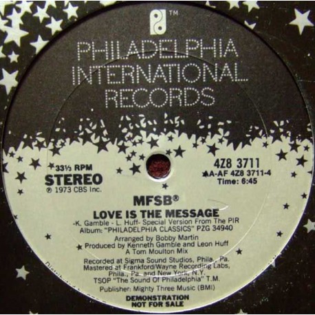 MFSB ‎– TSOP (The Sound Of Philadelphia) / Love Is The Message - Maxi Vinyl USA Promo