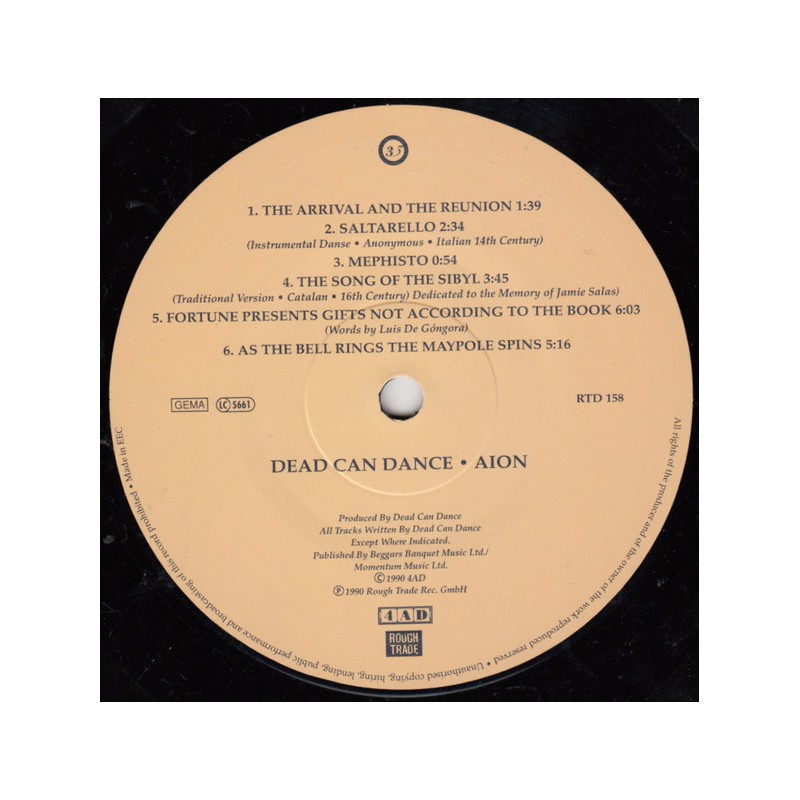 Vinyl Dead Can Dance, Aion album LP, 2017, Europe, 12 Tracks,